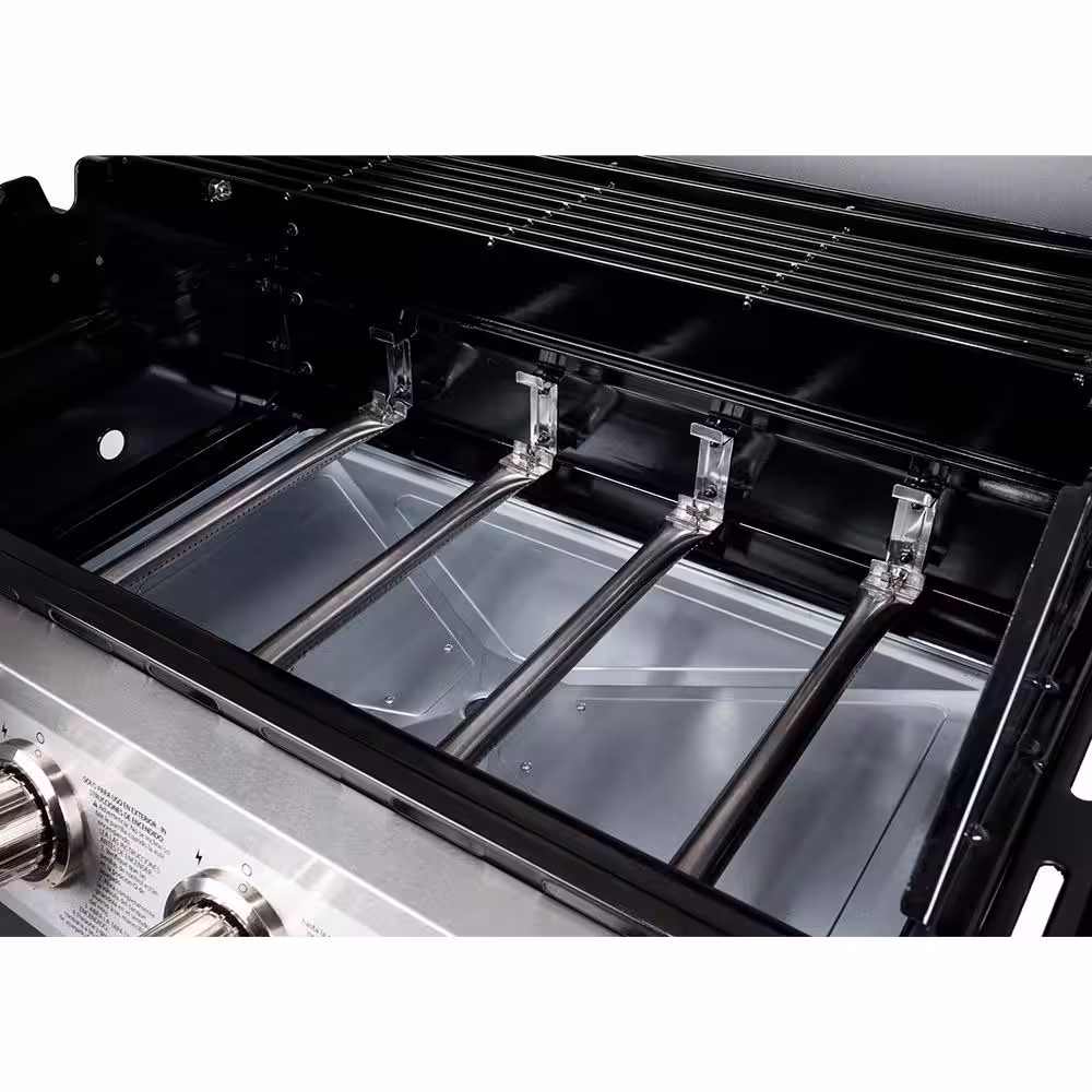 Dyna-Glo 4-Burner Open Cart Propane Gas Grill in Stainless Steel with Side Burner