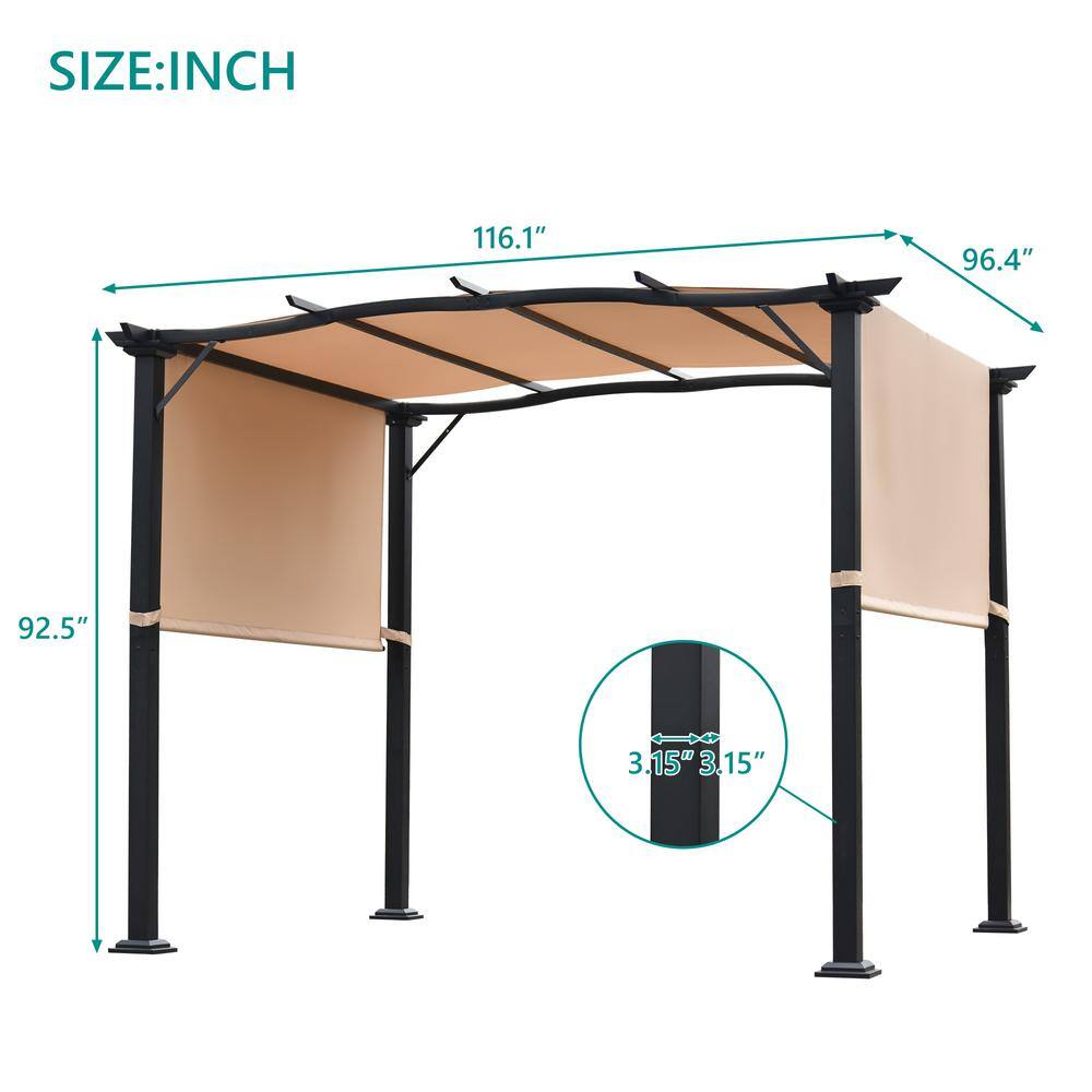 Mondawe 10 ft. x 8 ft. Sunshade Pergola Metal Frame Gazebo Grape Trellis with Retractable Canopy