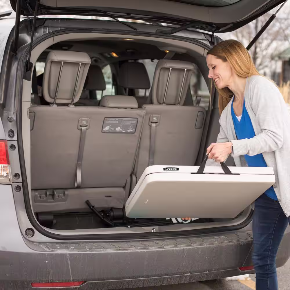 Lifetime 4 ft. One Hand Adjustable Height Fold-in-Half Resin Table; Almond