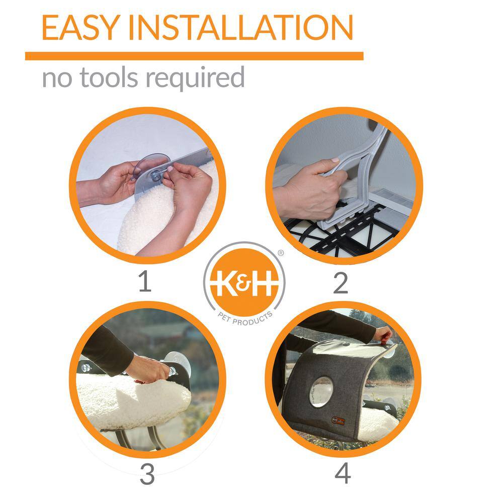 K and H Pet Products 14 in. x 24 in. Large Gray Universal Mount Kitty Sill/Bed with Hood