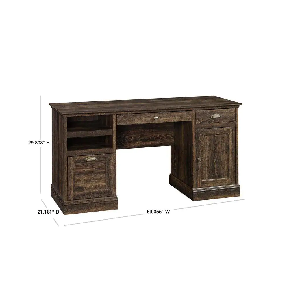 SAUDER 59 in. Rectangular Iron Oak 3 Drawer Executive Desk with File Storage