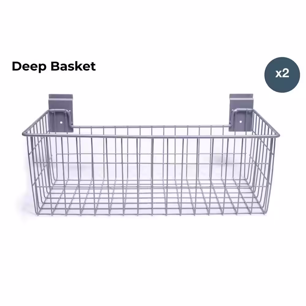 CROWNWALL 24 in. L x 12 in. W Slatwall Deep Wire Basket (2-Pack)