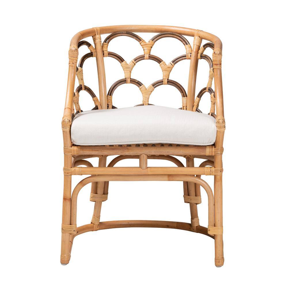bali & pari Aster White and Natural Brown Armchair