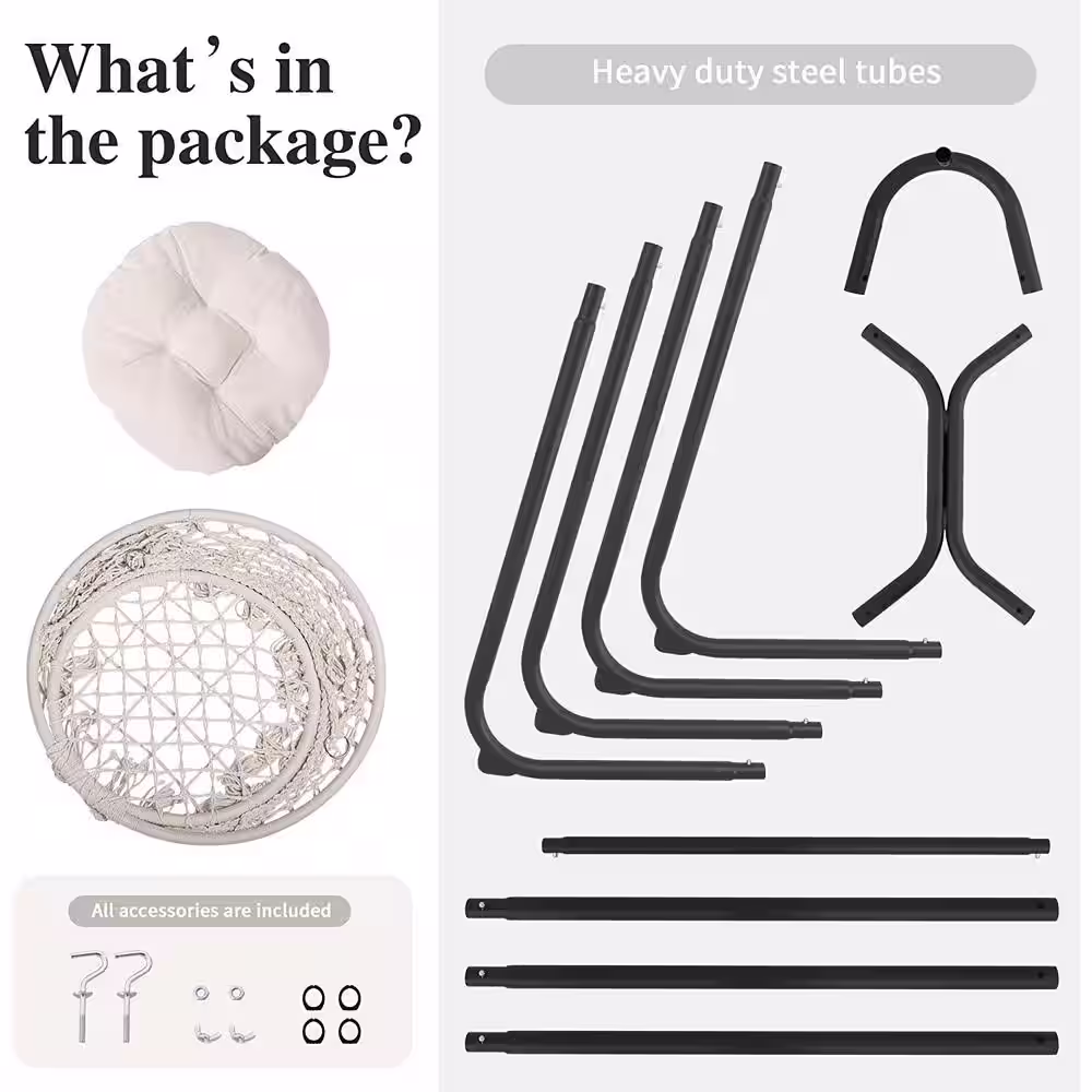 Atesun Patio Swing Chair with Stand and Cushion, 330 lbs Capacity, Patent Pending, Beige