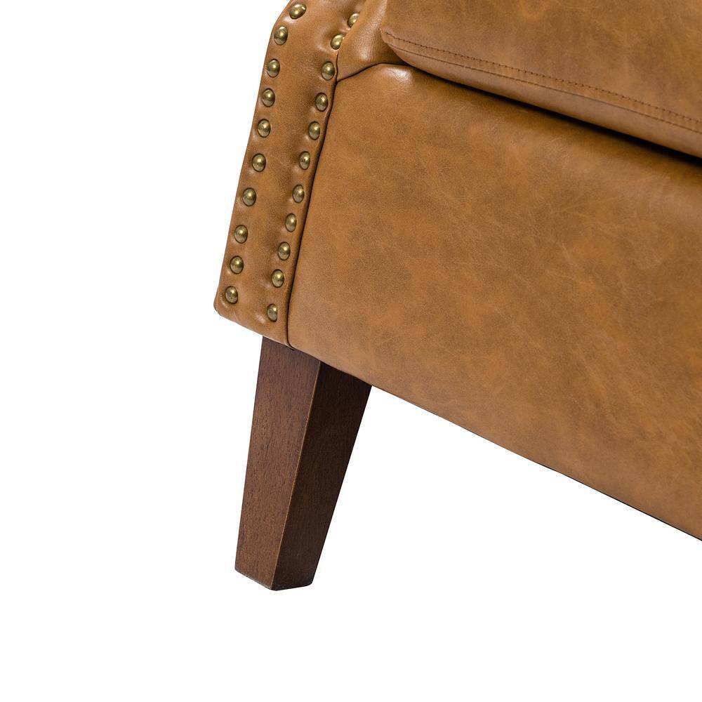 JAYDEN CREATION Gianluigi Camel Vegan Leather Armchair with Rolled Arms and Nailhead Trim