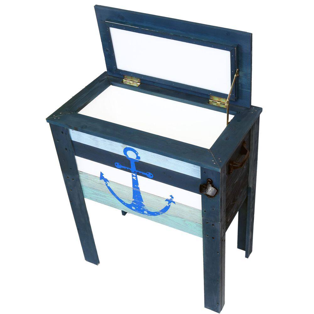 None 45 Qt. Coastal Themed Patio Cooler - Grey/Teal