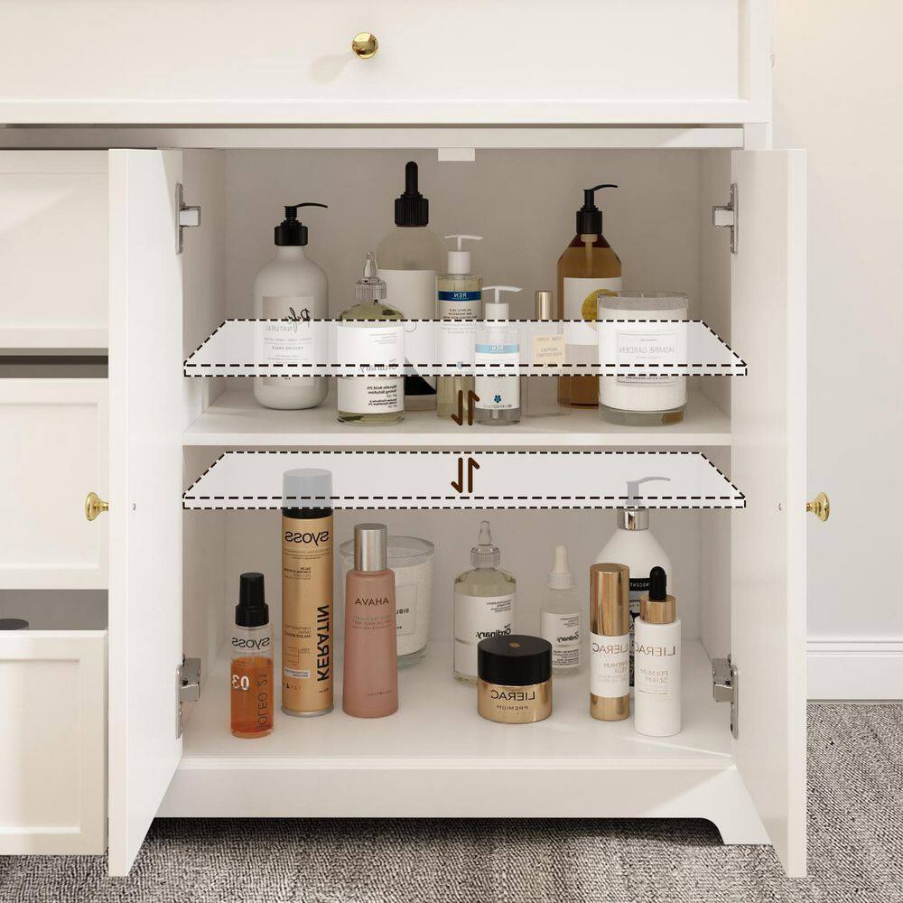 None 5 of Drawers White Wooden Dresser 59.1 in. W x 33.5 in. H x 15.7 in. D