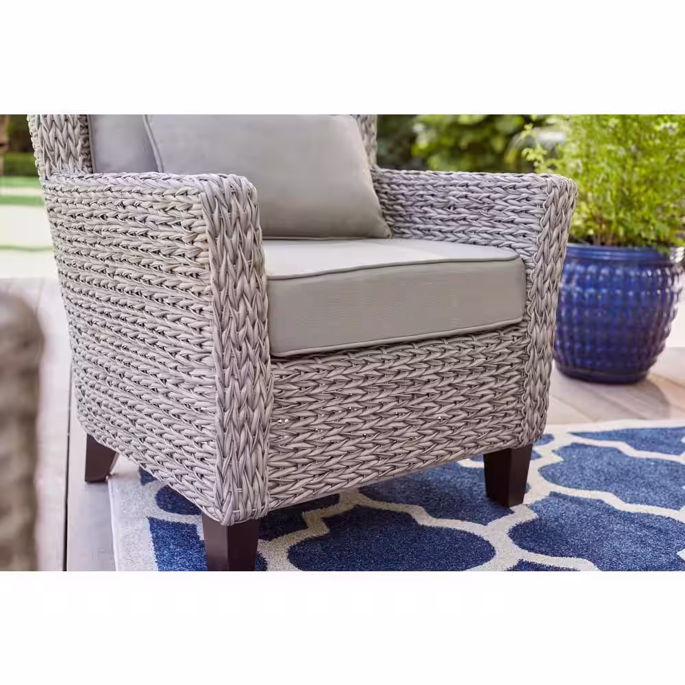 Hampton Bay Megan Gray 3-Piece Wicker Patio Chat Set with Gray Cushion