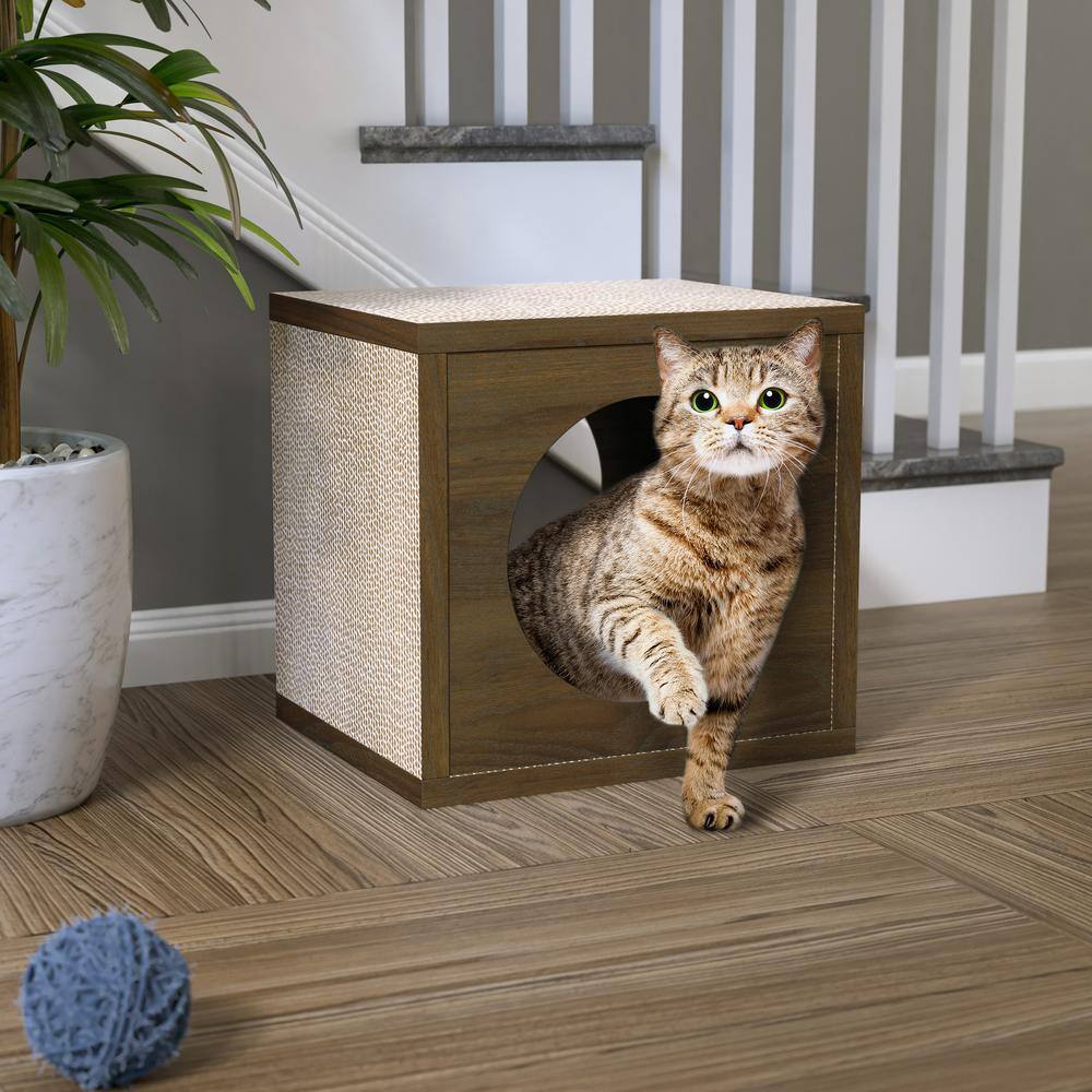 Way Basics Katsquare Royal Walnut Eco zBoard Paperboard Cat Cube Scratching Post