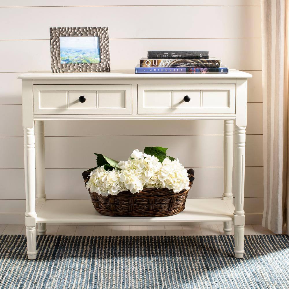 SAFAVIEH Samantha 36 in. 2-Drawer White/Cream Wood Console Table