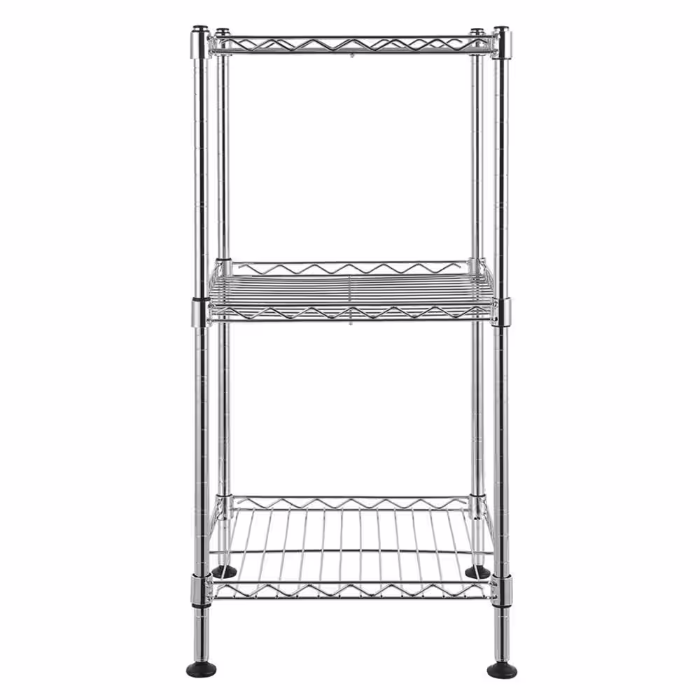 None Silver 3-Tier Heavy Duty Steel Freestanding Garage Storage Shelving Unit (11.81 in. W x 24 in. H x 11.81 in. D)