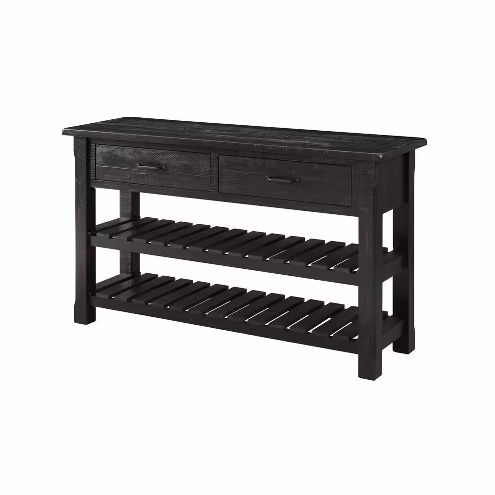 Martin Svensson Home Barn Door 50 in. Antique Black Standard Rectangle Wood Console Table with Drawers