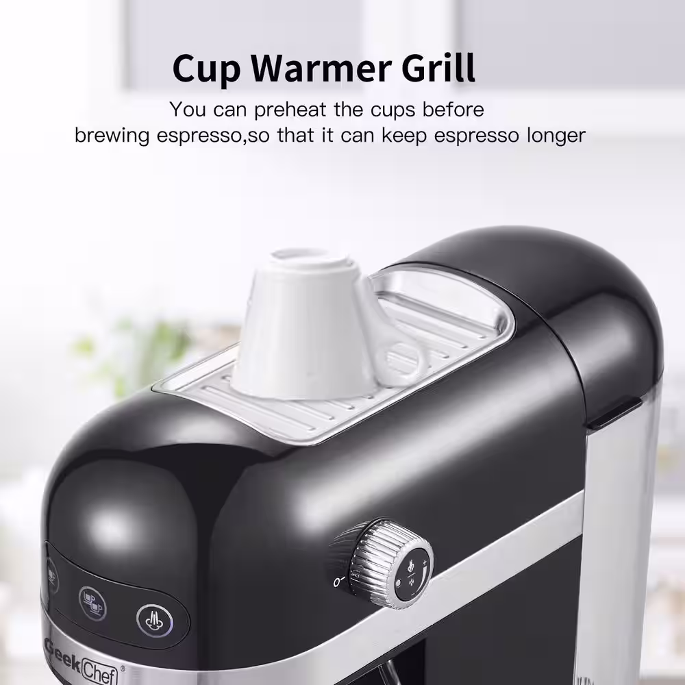 None 1350-Watt 2-Cup Black Espresso Machine 20-Bar Compact Coffee Maker with Milk Frother Steam Wand and 1.4 l Water Tank