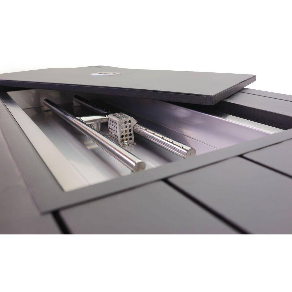 Courtyard Casual Santa Fe Metal Rectangle Fire Pit in Java with 18 lbs. of Amber Fire Glass and Sling Base