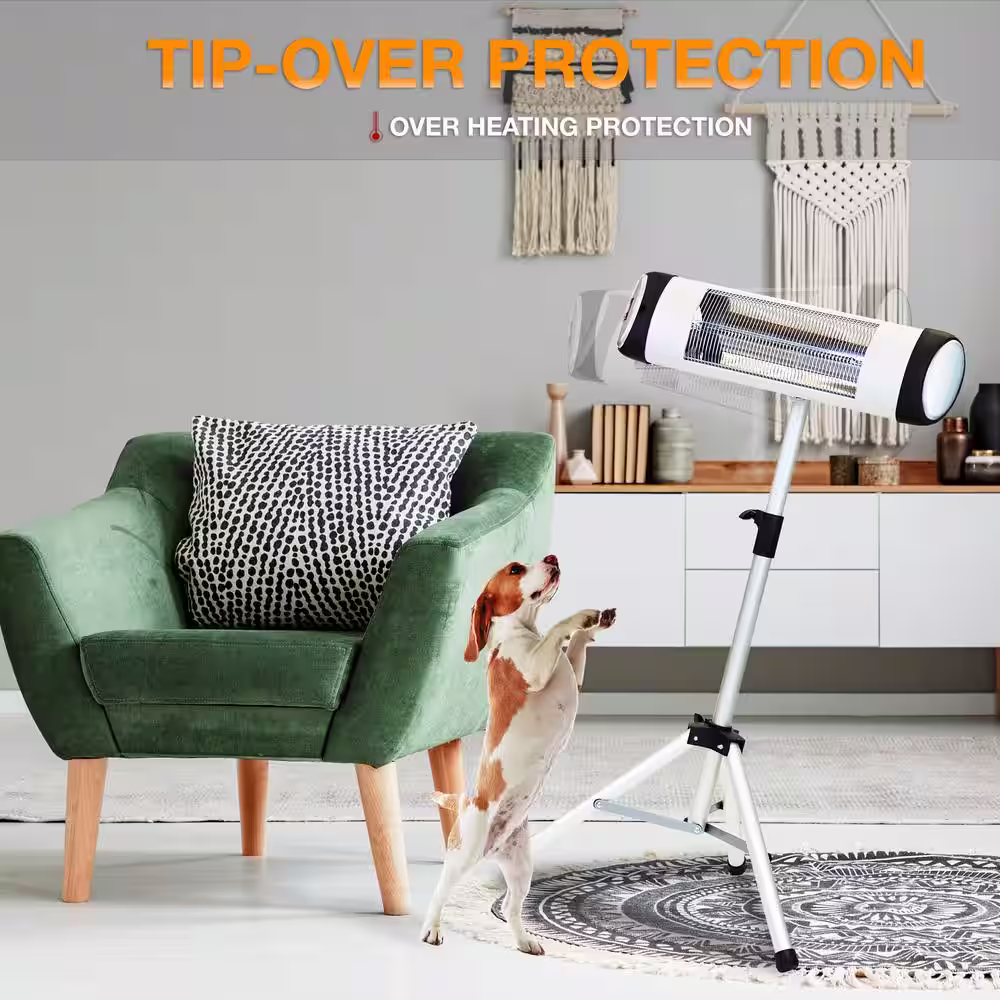 EdenBranch Adjustable Height Carbon Fiber Standing Patio Heater with Remote Control 1500-Watt