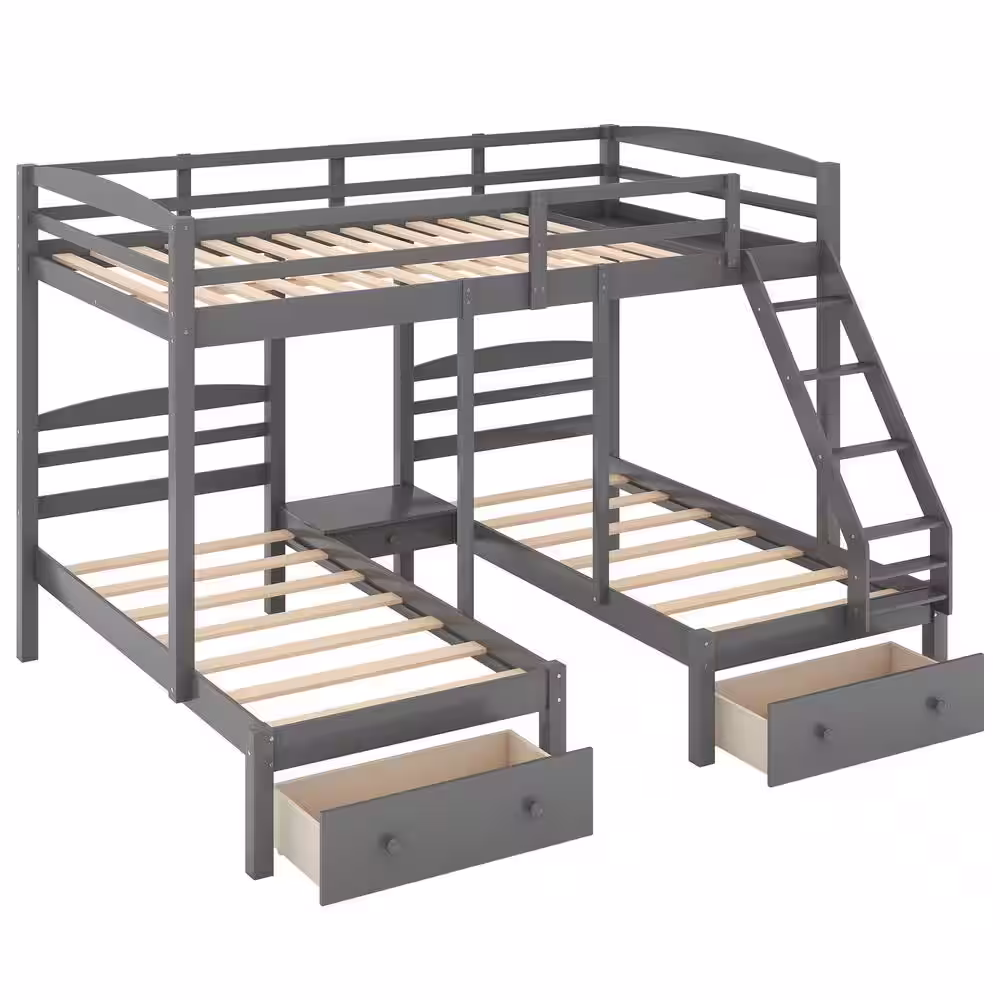 Harper & Bright Designs Full Over Twin Wood Triple Bunk Bed with Drawers