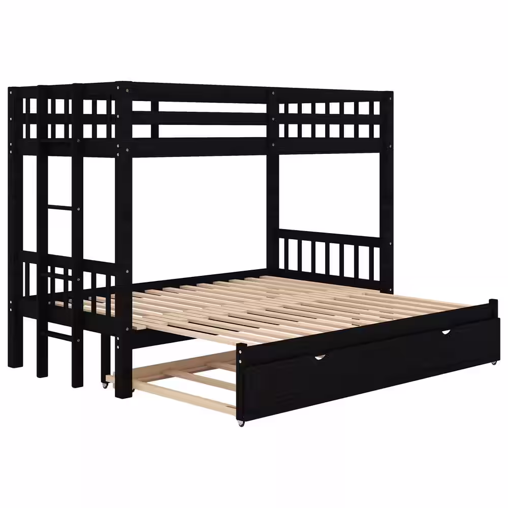 Harper & Bright Designs Espresso Twin Over Twin/King Bunk Bed with Trundle