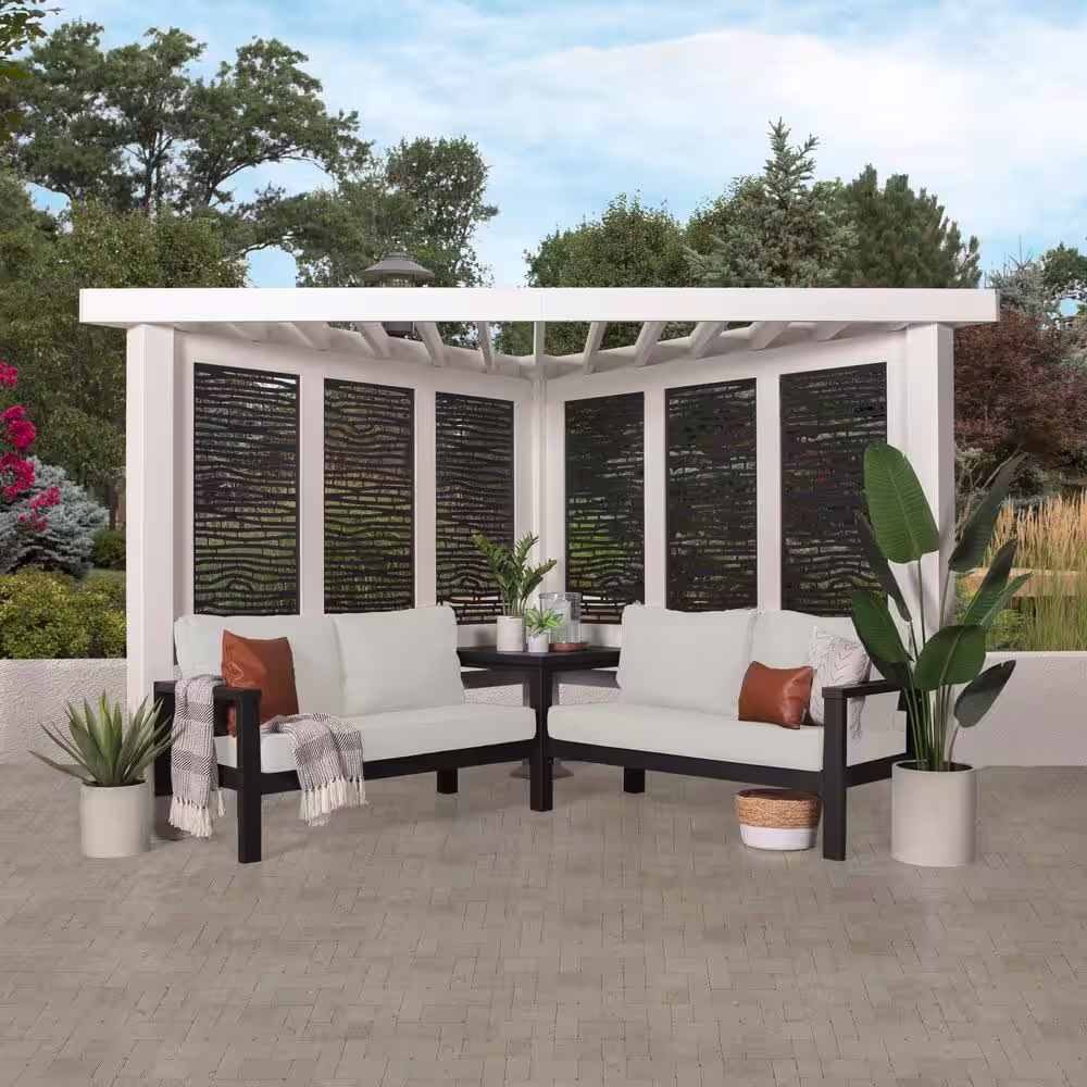 Backyard Discovery Ridgedale 8 ft. x 8 ft. White Steel Modern Cabana Pergola with Conversation Seating in Pumice
