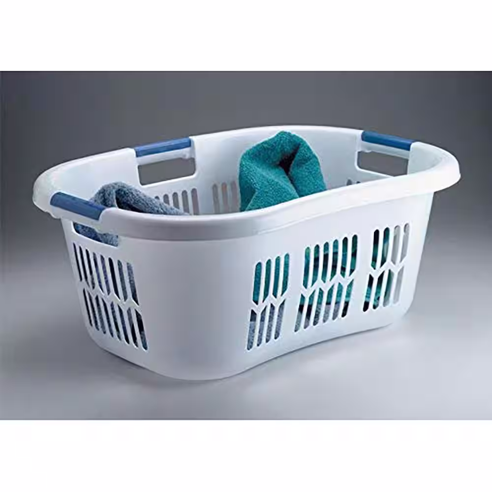 Rubbermaid 2.1 Bushel White Large Hip-Hugger Portable Plastic Laundry Basket