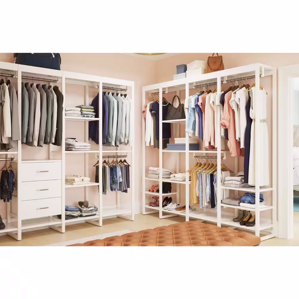 CLOSETS By LIBERTY 84 in. W White Adjustable Wood Closet System with 13-Shelves and 4-Rods