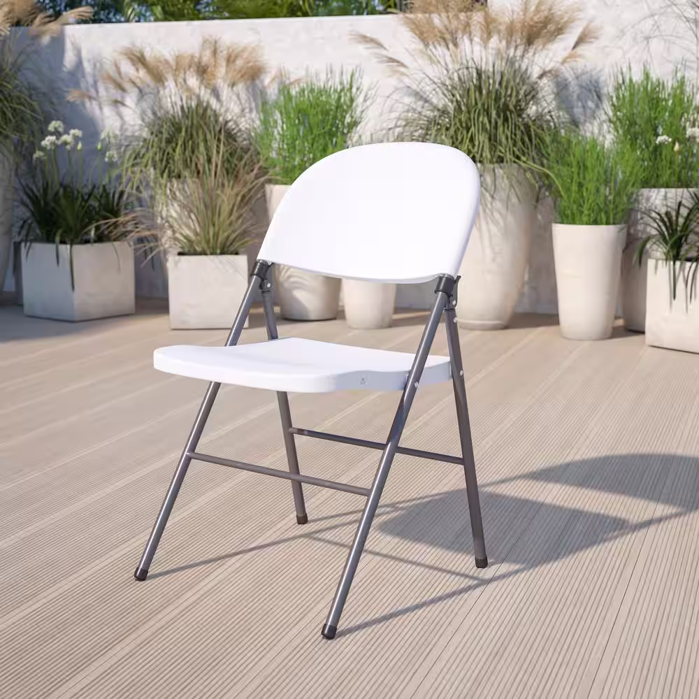 Flash Furniture Hercules Series 330 lb. Capacity White Plastic Folding Chair with Charcoal Frame