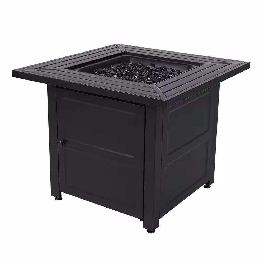 FIRE ISLAND 30 in. W x 24.6 in. H Square Steel Propane Black Slate Fire Pit with Stamped Steel Black Base and 50000 BTU Burner