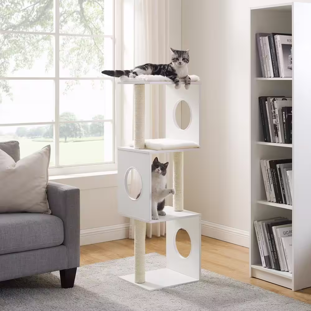 None Sheree 50 in. White Cat Tree