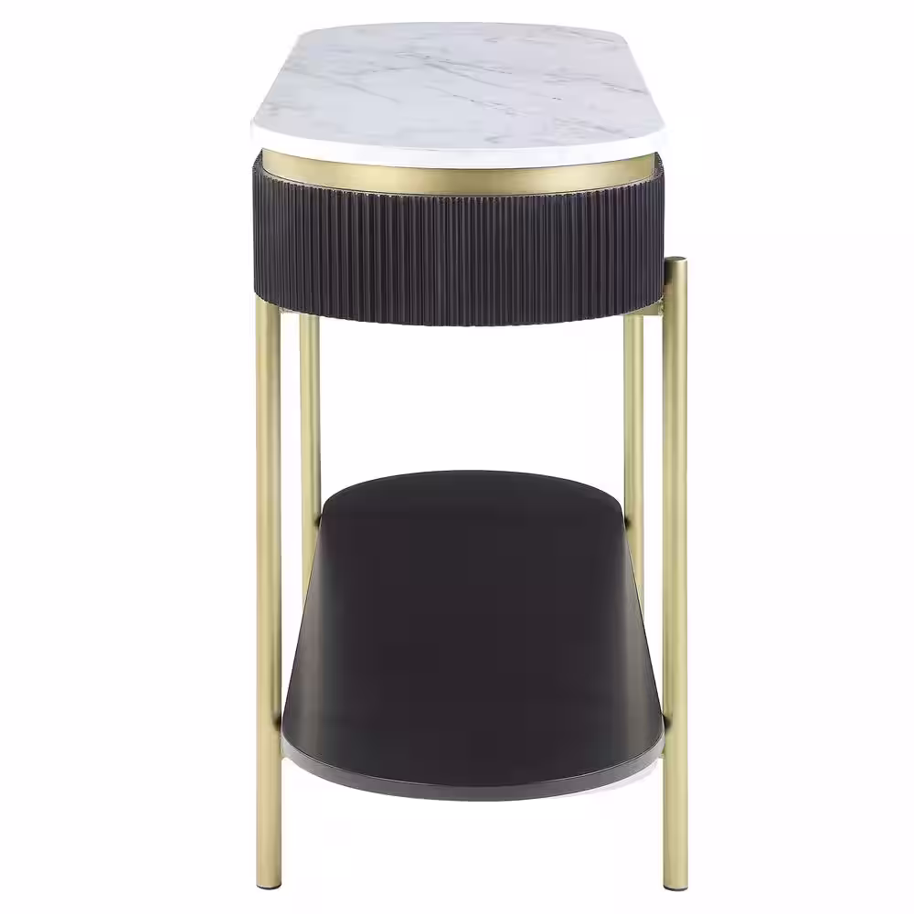 Furniture of America Kivelle 47.75 in. Dark Walnut and White Oval Wood Console Table with Drawer