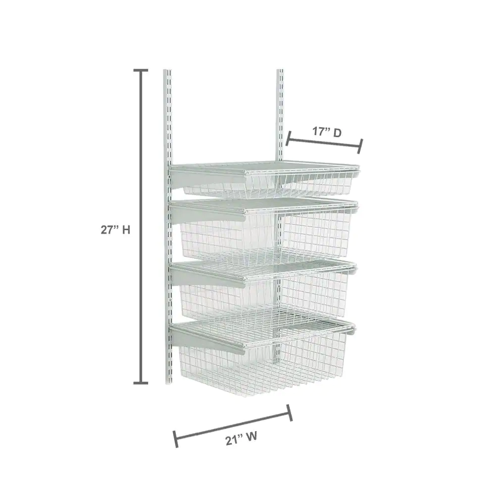 ClosetMaid 27 in. H x 21 in. W White Steel 4-Drawer Wide Mesh Wire Basket