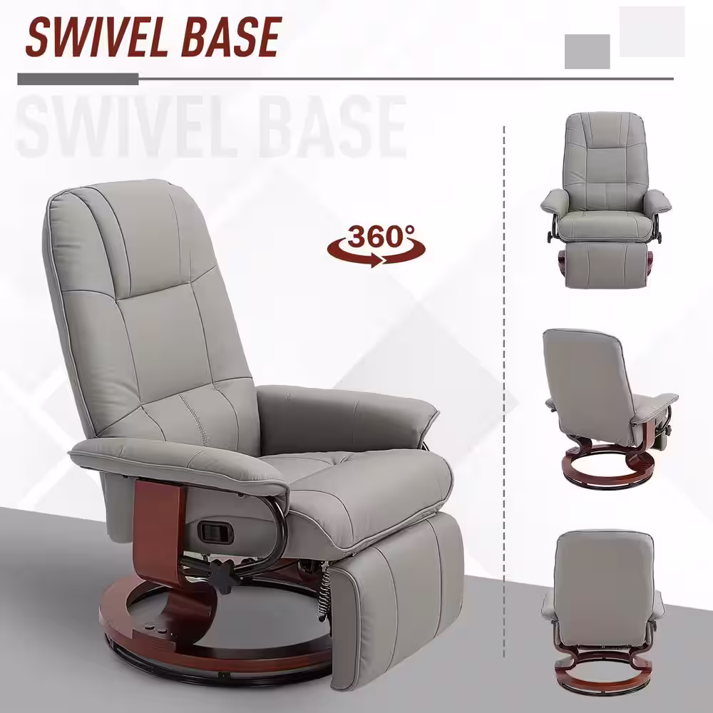 None Grey PU Leather Adjustable Swivel Recliner Chair