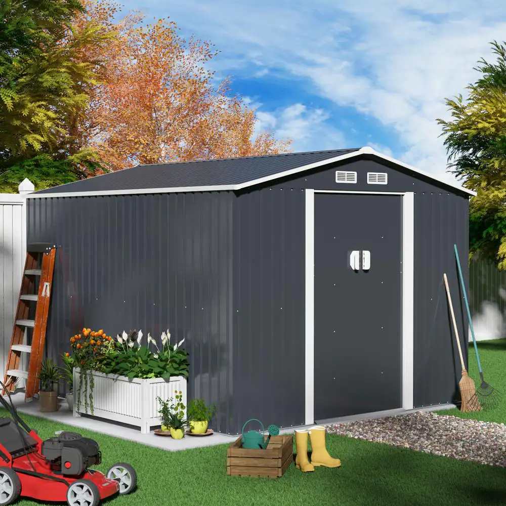 JAXPETY 9.1 ft. W x 10.5 ft. D Metal Storage Shed Garden Tool Storage Outdoor House with Sliding Door (95.55 sq. ft.)