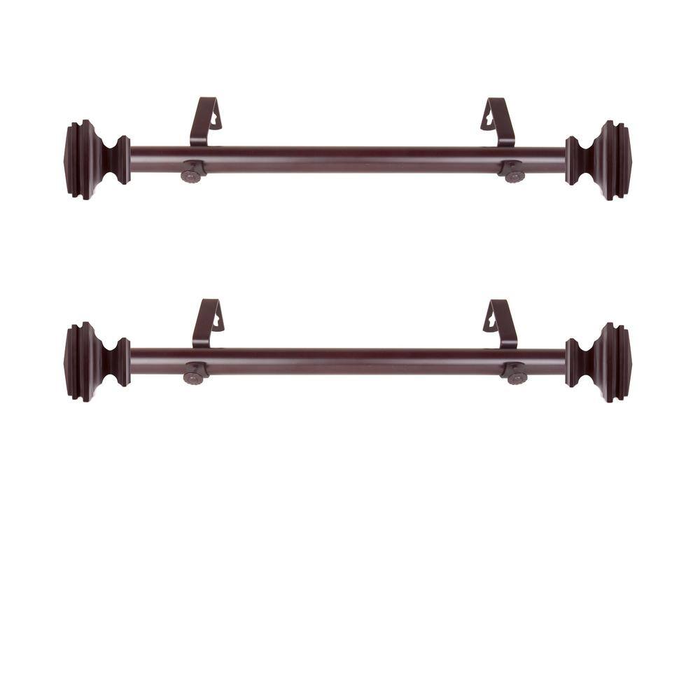 Rod Desyne Bedpost 12 in. - 20 in. L Adjustable 1 in. Dia Single Side Window Curtain Rod in Mahogany (Set of 2)