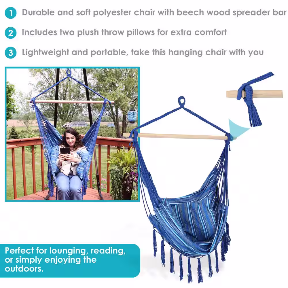 Sunnydaze Decor Sunnydaze 2 ft. Hanging Cushioned Hammock Chair - Cornflower Stripes