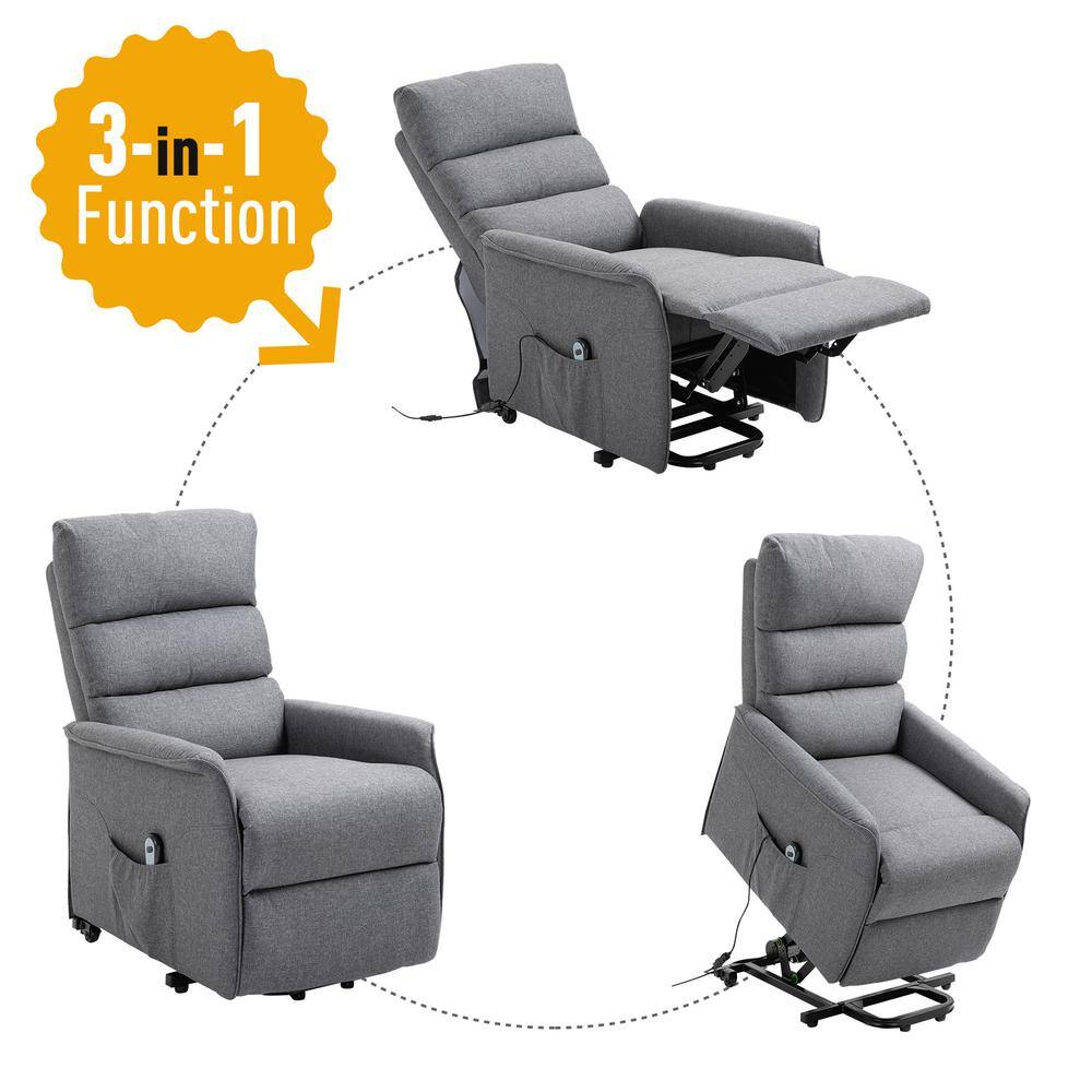 None Grey Polyester Power Lift Assist Recliner Chair