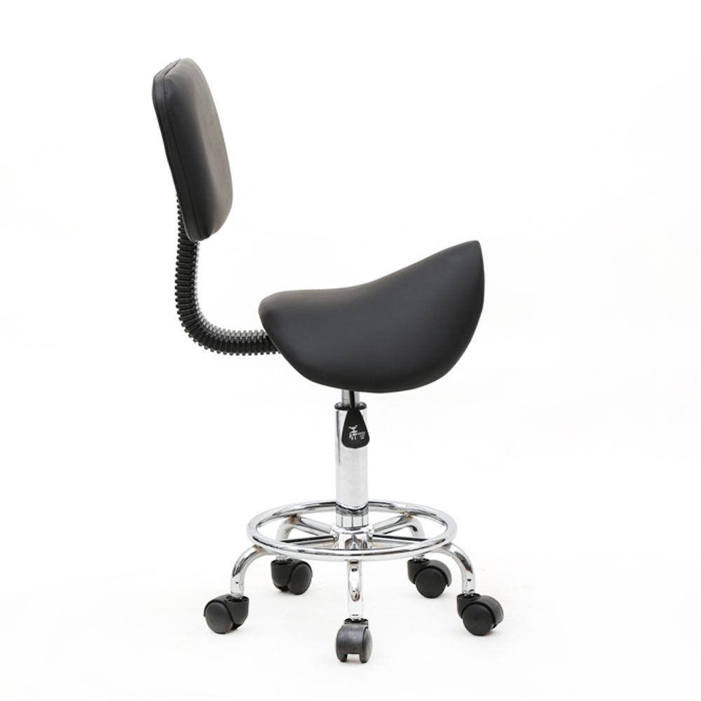 None Black PU Leather Seat Swivel Saddle Stool Adjustable Salon Chair with Backrest