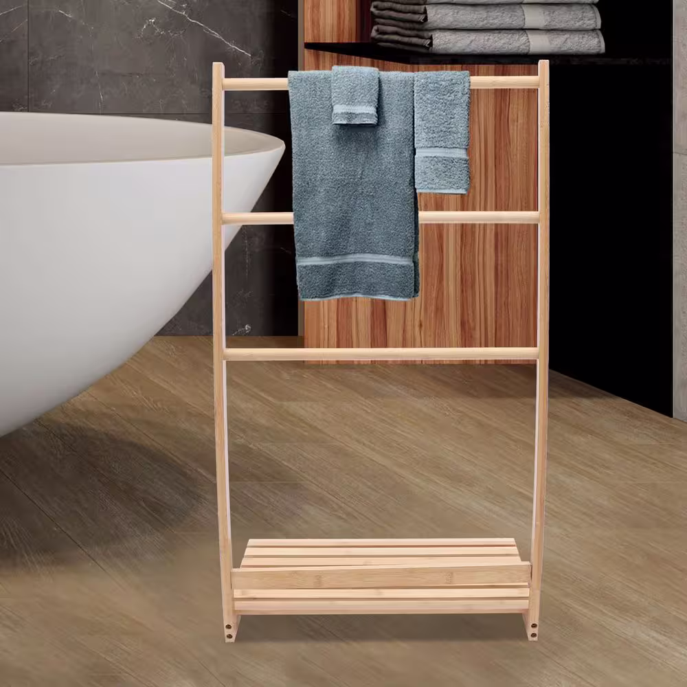 None Bamboo Freestanding 1-Tier Shelving Unit with 3 Towel Rod (19.69 in. W x 33.27 in. H x 12.48 in. D)