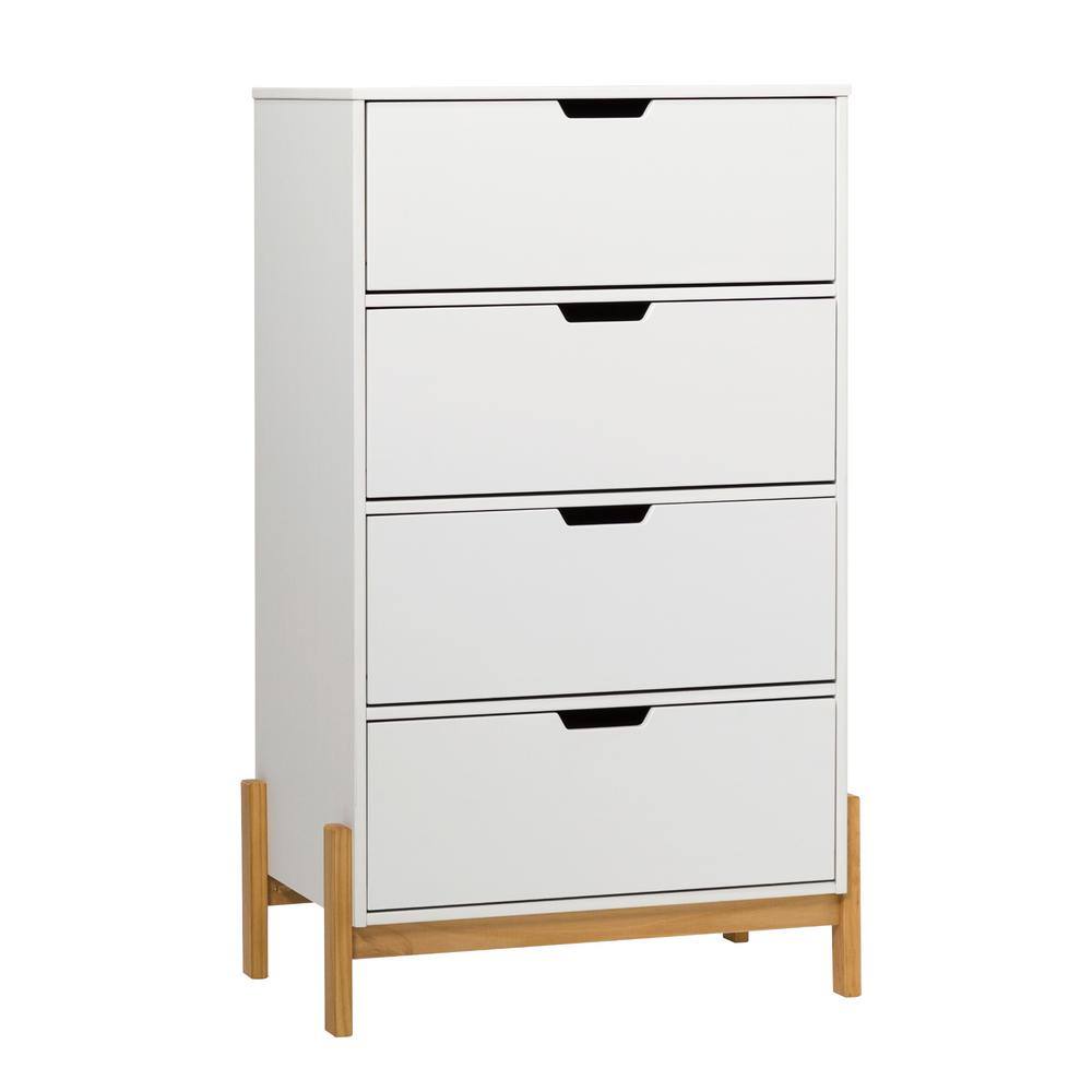 Welwick Designs 4-Drawer White Wood Modern Chest of Drawers with Contrasting Legs