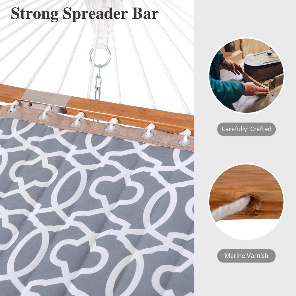 Atesun 10 ft. Portable Hammock with Stand, 2-Person Hammock with Strong Spreader Bar, 475 lbs. Capacity, Gray Pattern