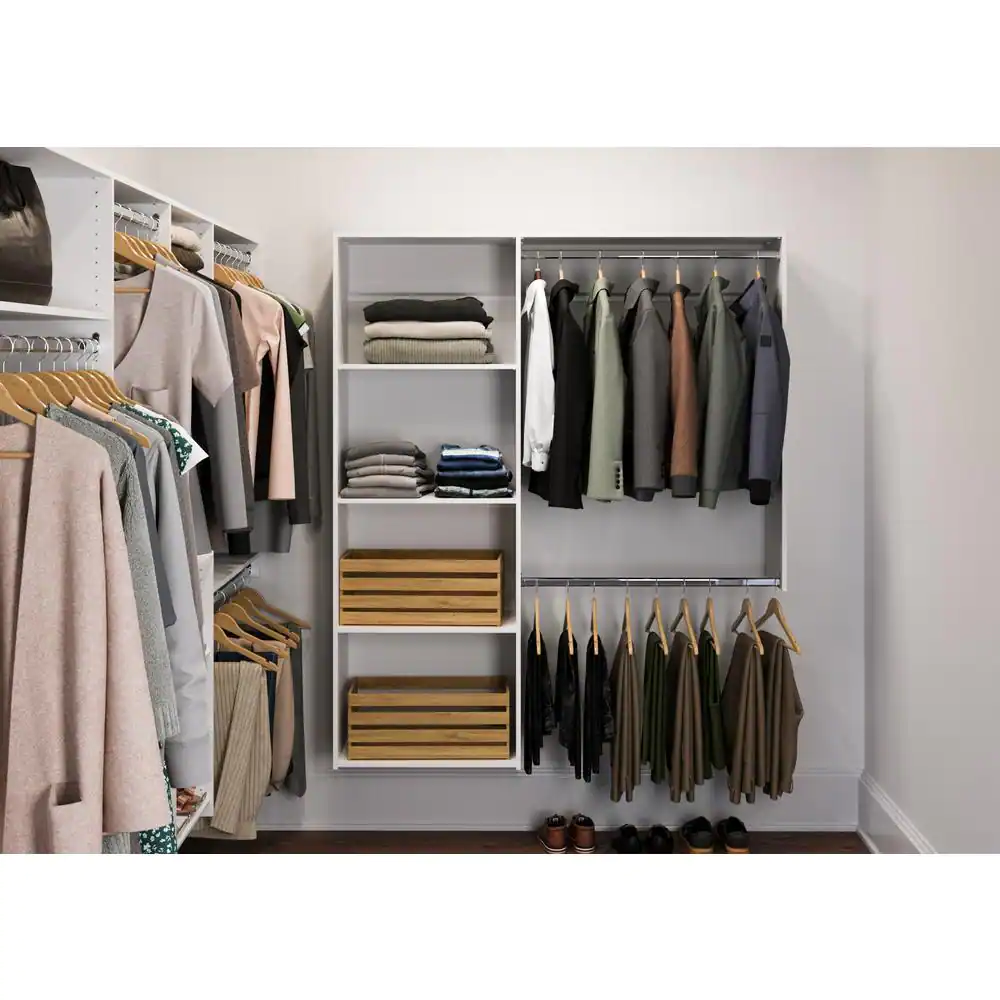 Closet Evolution 96 in. W - 120 in. W White L-Shaped Wood Closet System