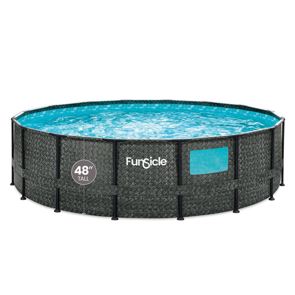 None 16 ft. Round 48 in. Deep Crystal Vue Oasis Metal Frame Swimming Pool, Dark Herringbone