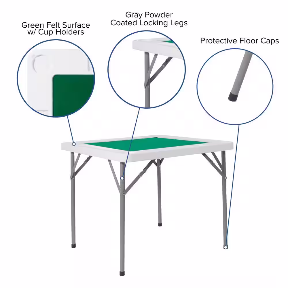 None 34.5 in. Granite White Plastic Tabletop Metal Frame Folding Table