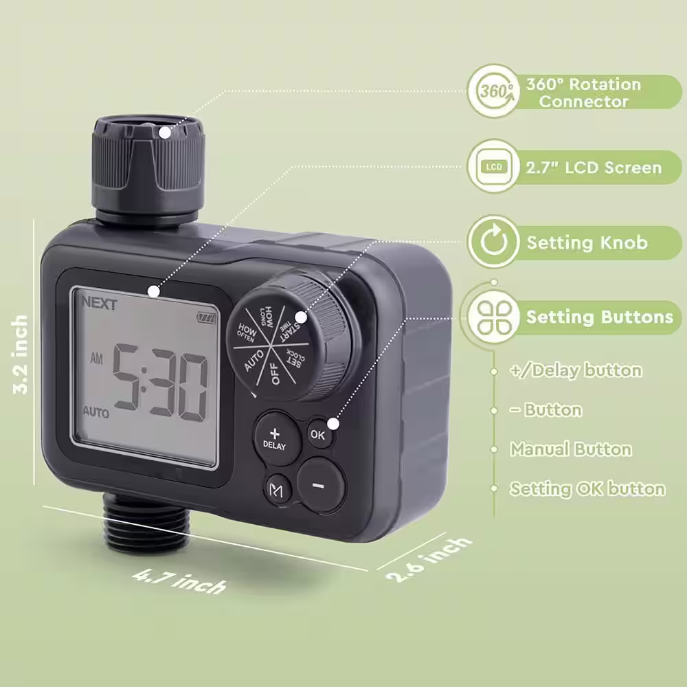 None Water Timer for Garden Hose, Water Hose Timer Outdoor, Sprinkler Timer with Rain Delay/Manual/Automatic Watering System