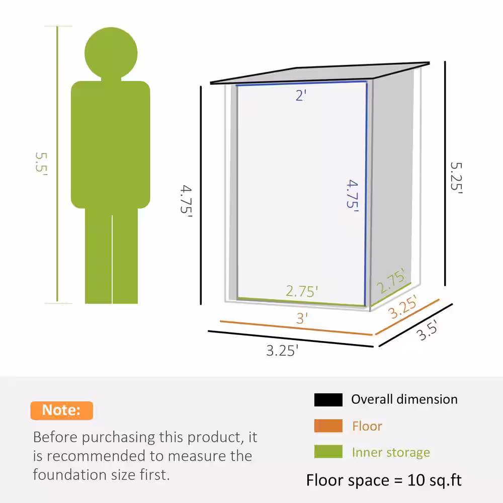 Outsunny 3.3 ft. W x 3.4 ft. D Metal Shed with Door, 9.9 sq. ft.
