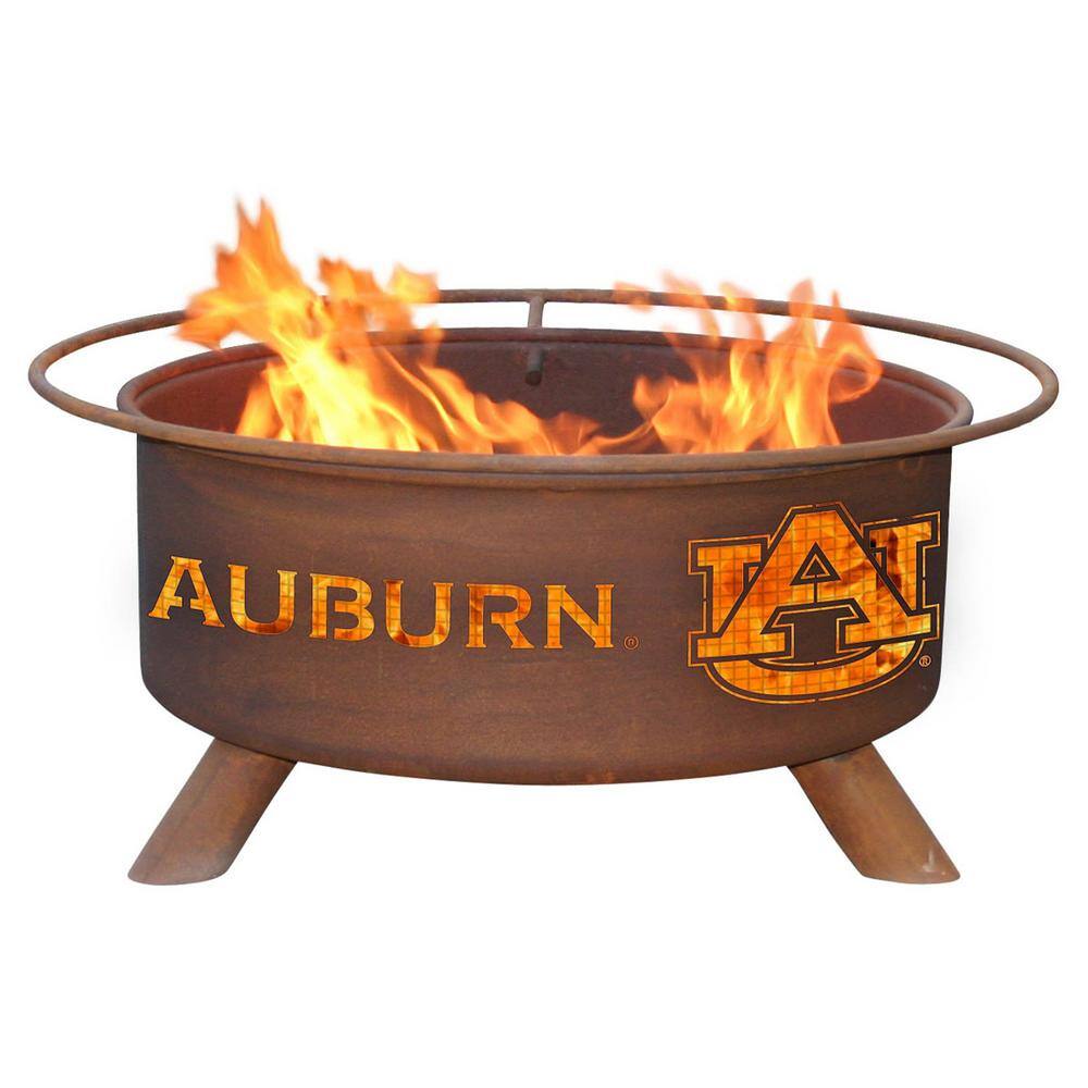 None Auburn 29 in. x 18 in. Round Steel Wood Burning Rust Fire Pit with Grill Poker Spark Screen and Cover