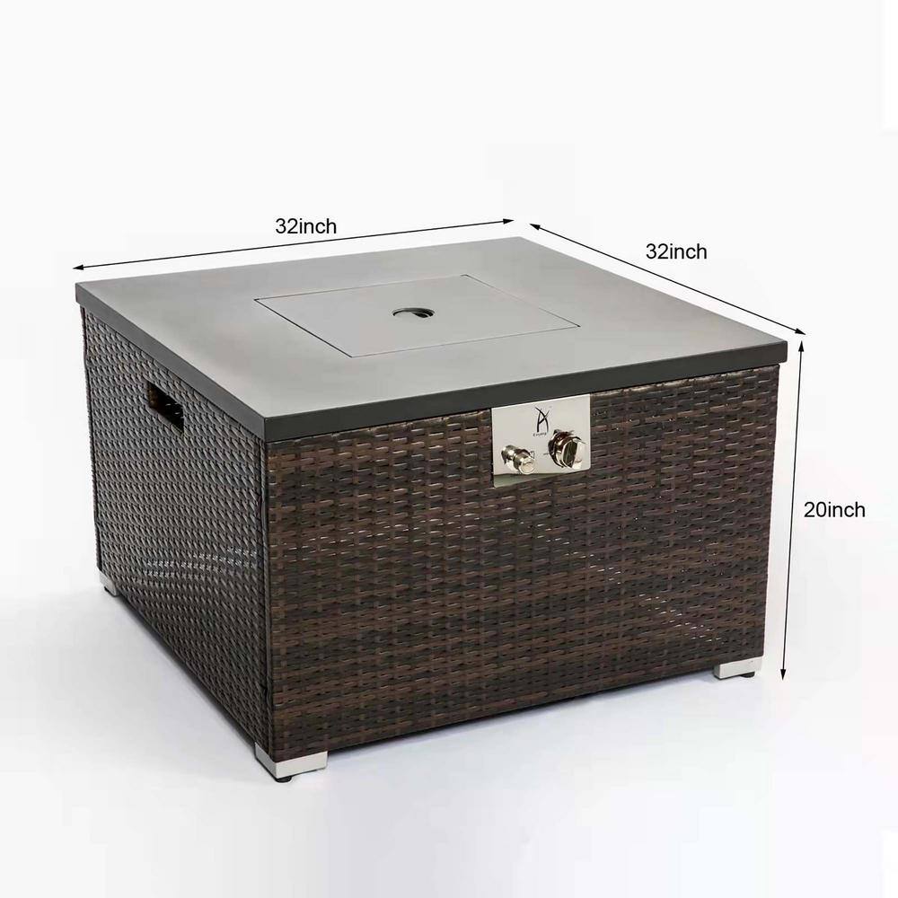 Sireck 32 in. Brown Square Wicker Metal Fire Pit Table