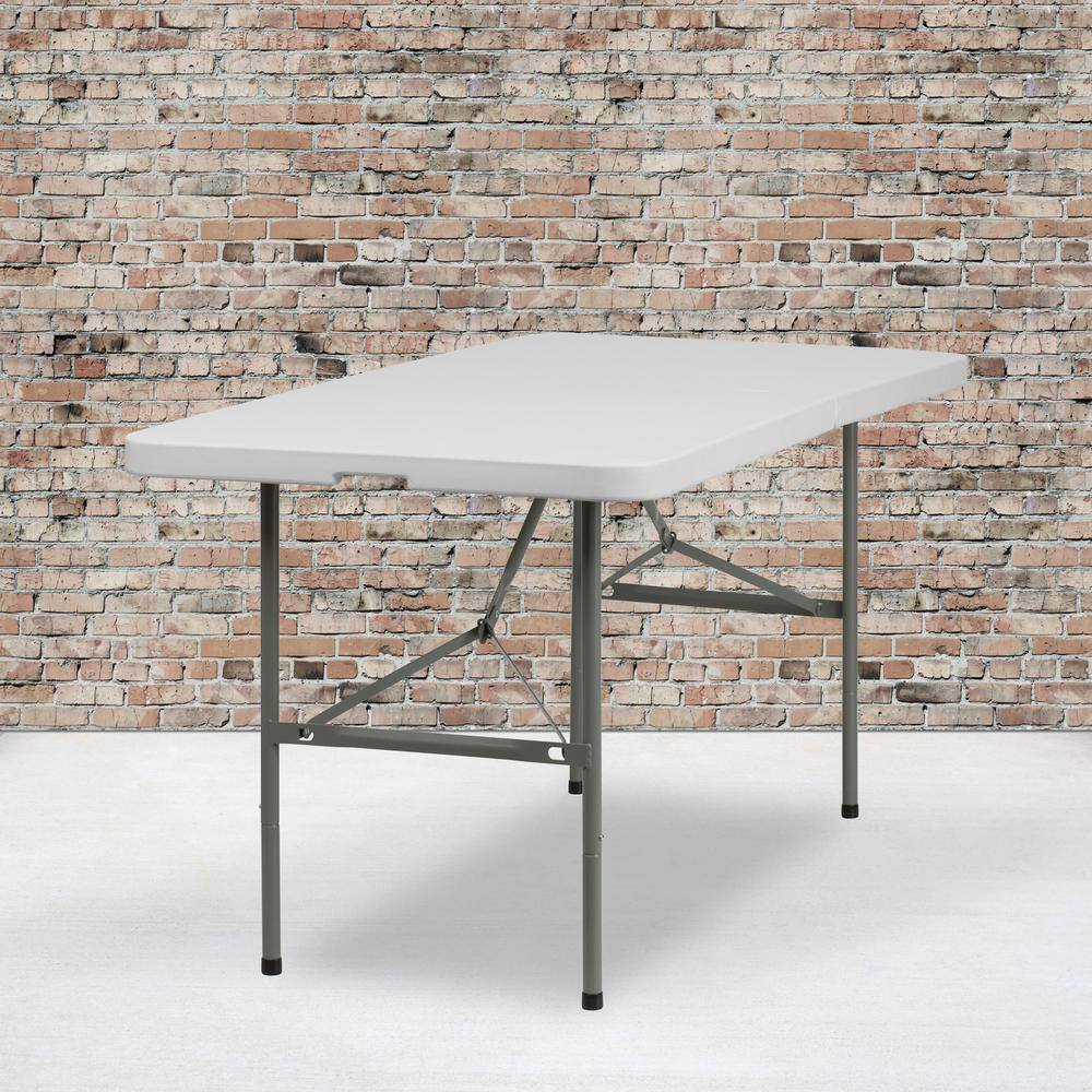 None 60 in. Granite White Plastic Tabletop Metal Frame Folding Table