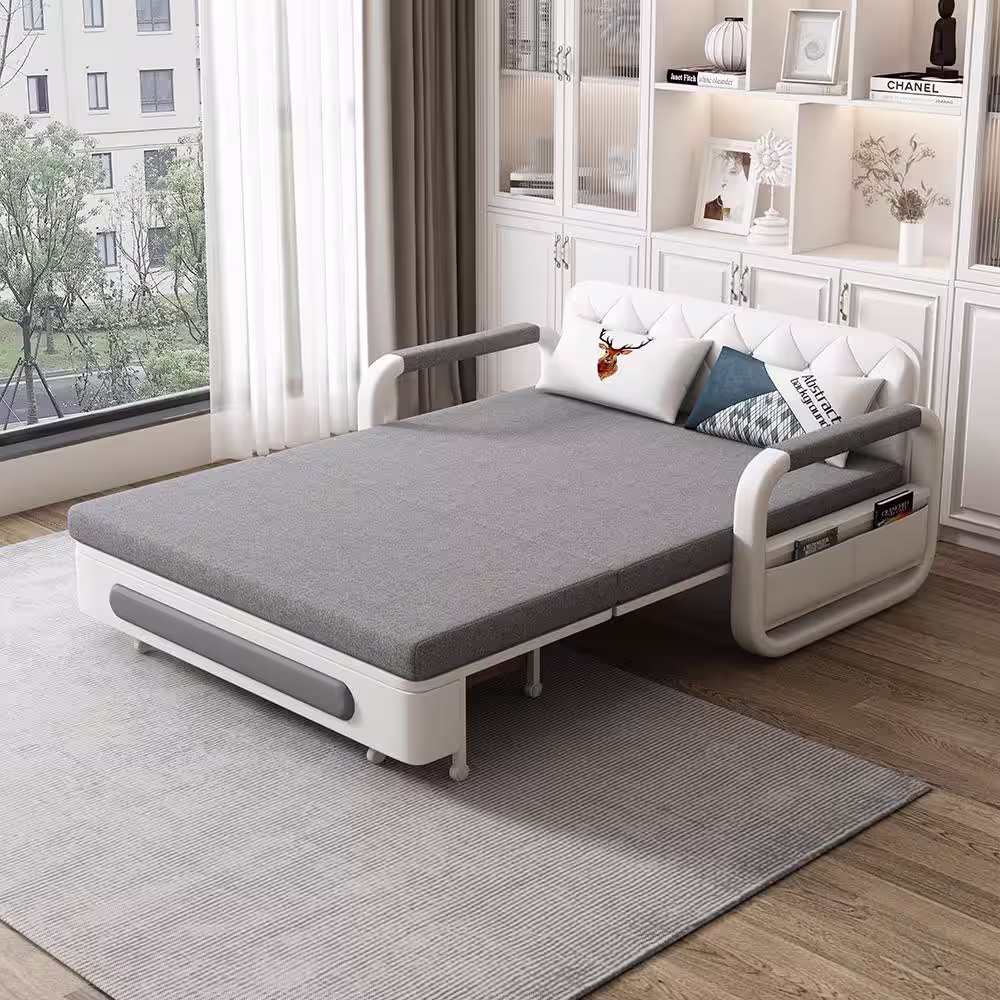 None 50.3 in. Rolled Arms Gray Polyester Sofa Bed Gray