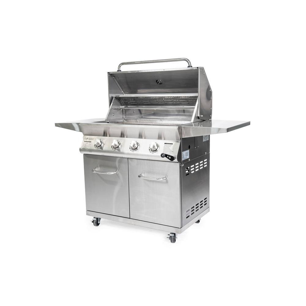 Fire Tango 4-Burner Propane Gas Grill in Stainless Steel with Height Adjustable Cooking Surface