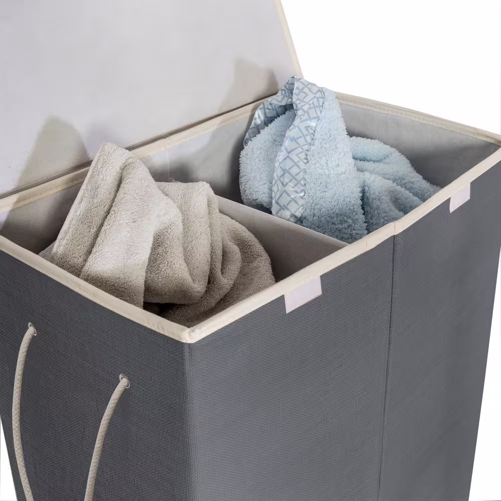 Honey-Can-Do Grey Collapsible Resin Hamper with Two Compartments