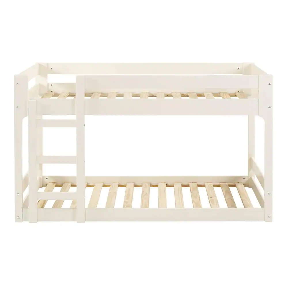 Welwick Designs White Solid Wood Twin Over Twin Bunk Bed with Integrated Ladder